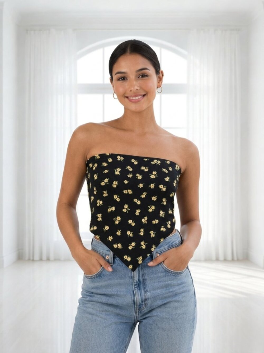 2/$20 SALE NWT Tilly's Wild Moss Daisy Handkerchief Tube Top Smocked Medium